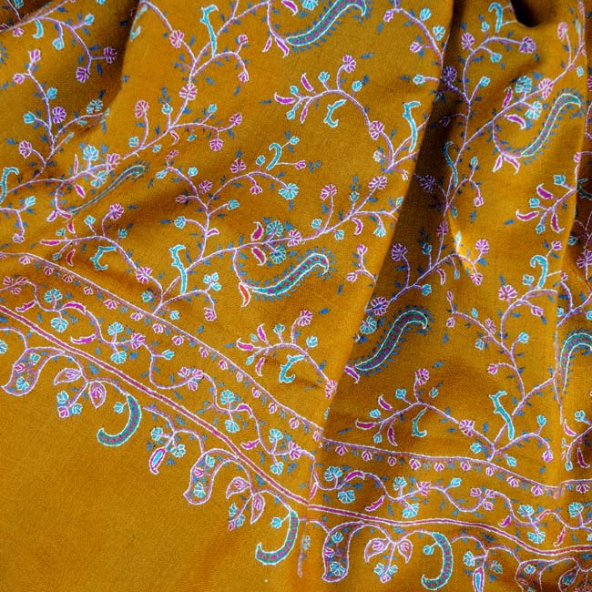 Golden Mustard Bel Hand Embroidered Handwoven Pashmina Shawl