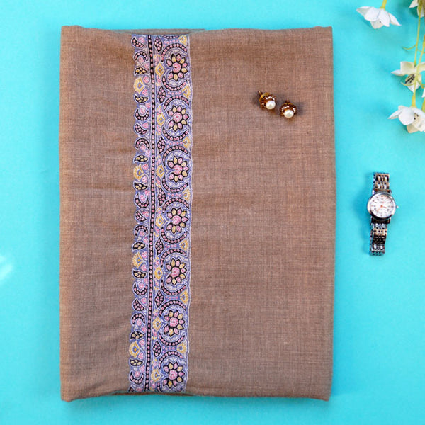 Kinaari Ash Brown Hand Embroidered Handwoven Pashmina Shawl