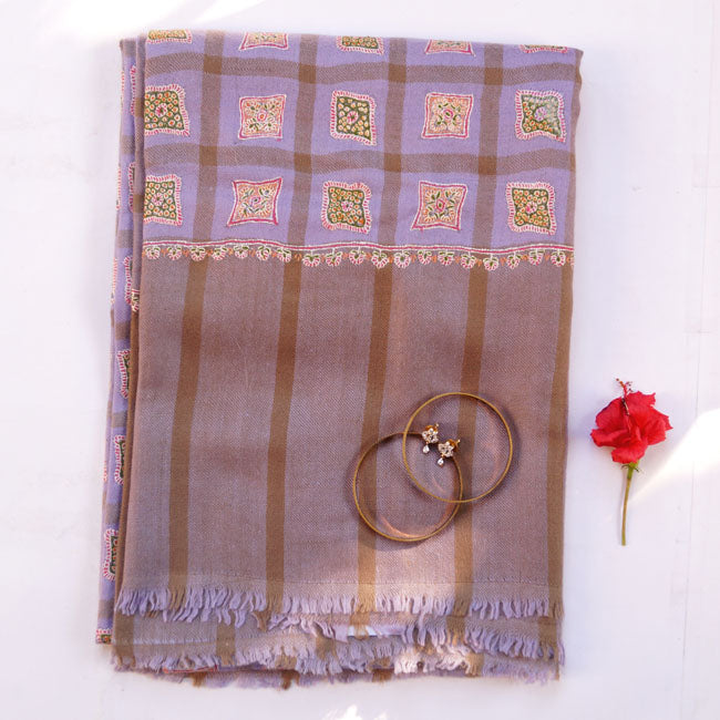 Checked Hand Embroidered Handwoven Pashmina Shawl