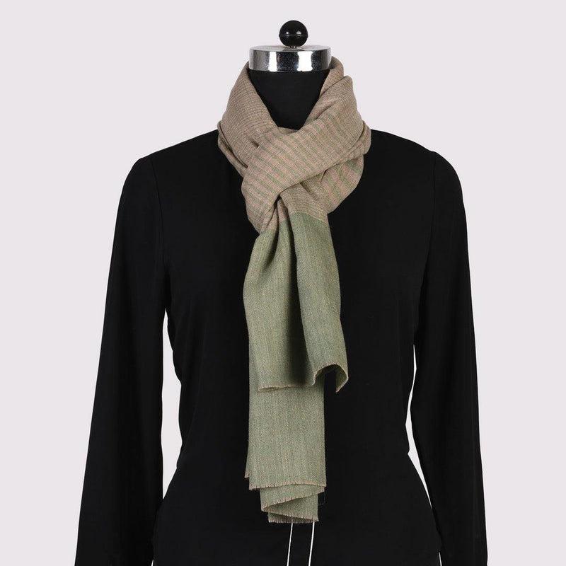 Natural Stripped Pure Handwoven Pashmina Stole - Zaina by CtoK