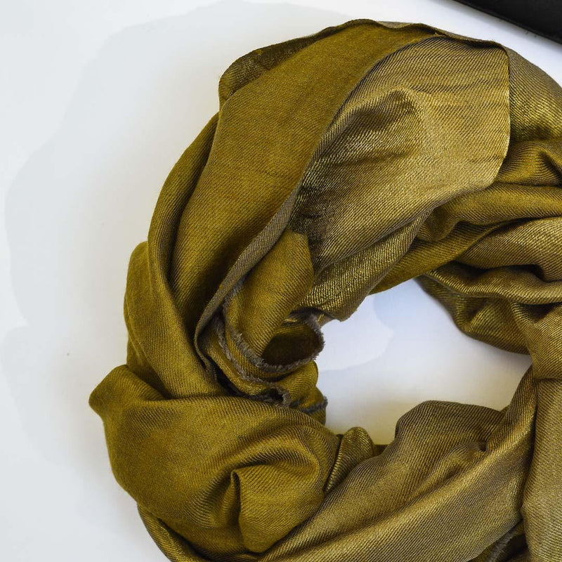 Shimmer Olive Gold Reversible Pure Handwoven Pashmina Stole - Zaina by CtoK