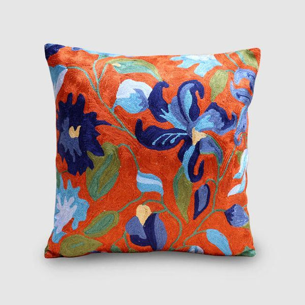 Lily Chainstitch Embroidered Cushion Cover Burnt Orange - Zaina by CtoK