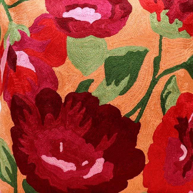 Hollyhock Chainstitch Embroidered Embroidered Cushion Cover Peach - Zaina by CtoK