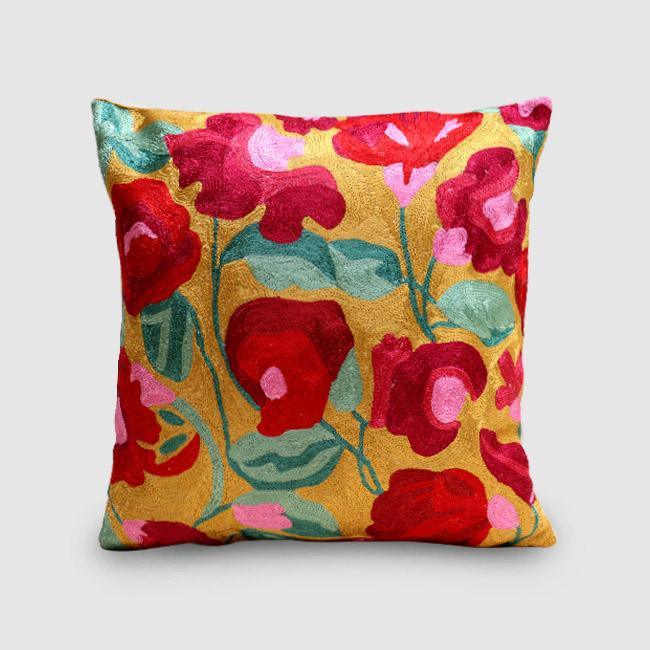 Nargis Chainstitch Embroidered Cushion Cover Ochre - Zaina by CtoK
