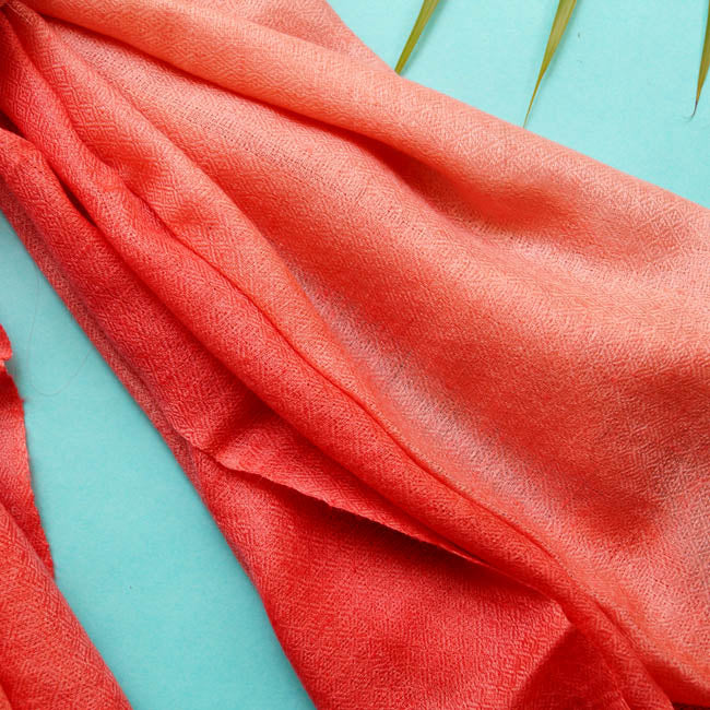 Hot Coral Ombre Handwoven Pure Pashmina Stole