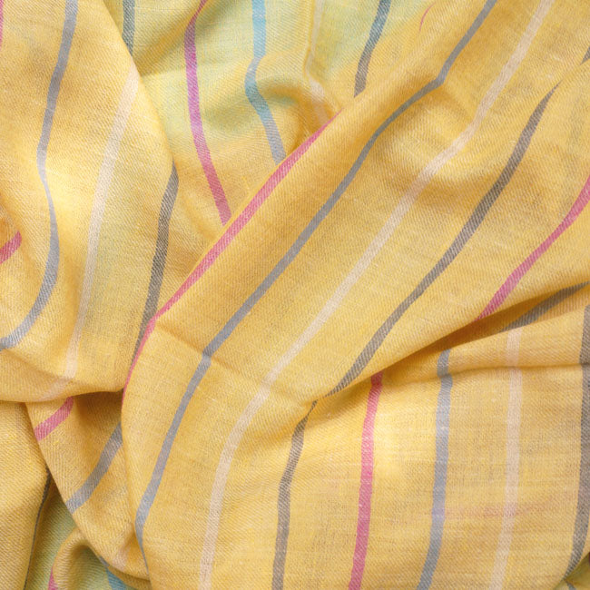Daisy Yellow Striped Handwoven Pashmina Stole