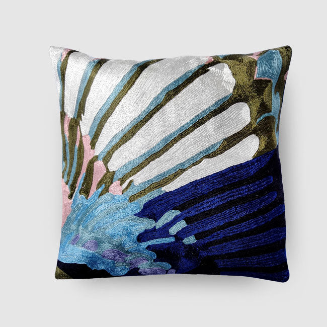 Hoopoe Bird Hand Embroidered Chainstitch Cushion Cover Blue