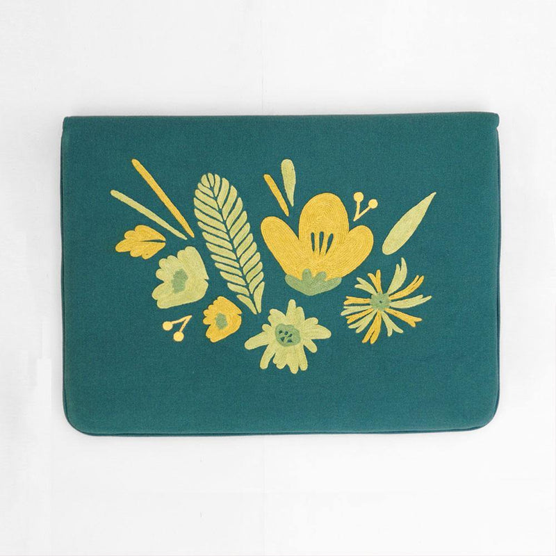 Bouquet - Aari Embroidered Laptop Sleeve Green - Zaina by CtoK