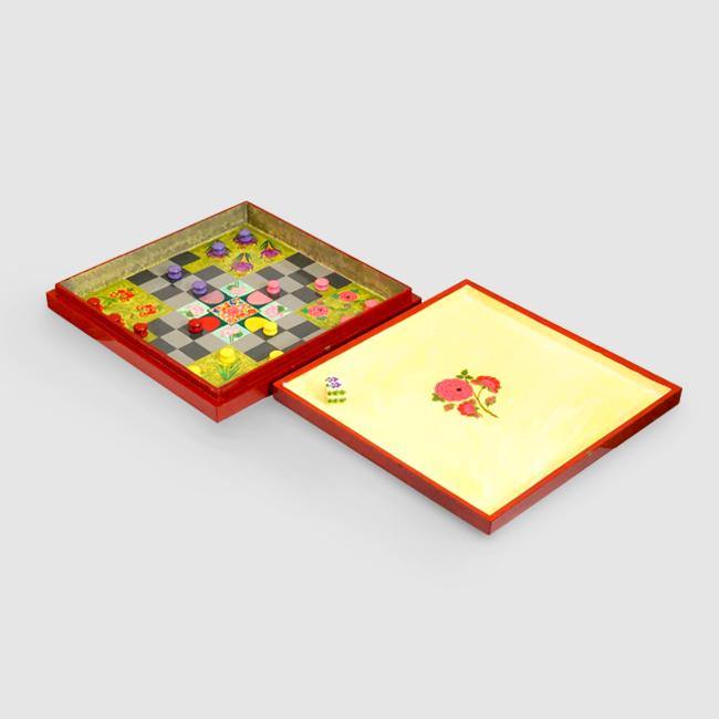 Charbagh Ludo - Papier Mache Game Red Large - Zaina by CtoK