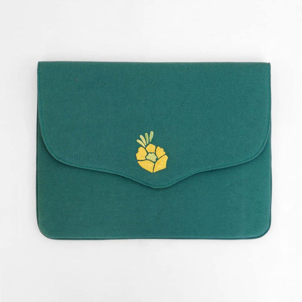 Corsage- Aari Embroidered Laptop Sleeve Green - Zaina by CtoK