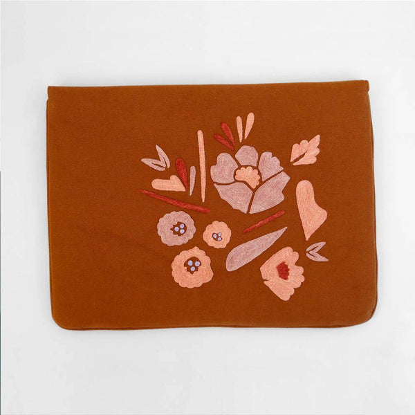Corsage- Aari Embroidered Laptop Sleeve Brown - Zaina by CtoK