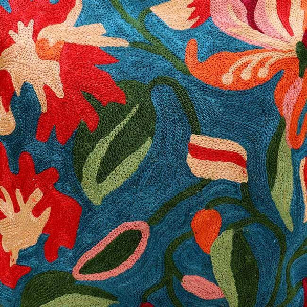 Lily Chainstitch Embroidered Cushion Cover Persian Blue - Zaina by CtoK